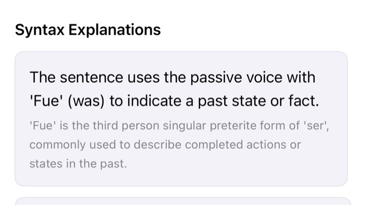 WordByWord su iPhone (interfaccia in inglese): il dettaglio di una frase tradotta con le spiegazioni sintattiche dell’AI
